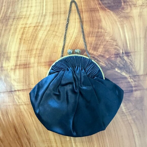 Carty Paris Vintage Floral Embroidered Black Satin Mini Purse - Picture 2 of 10